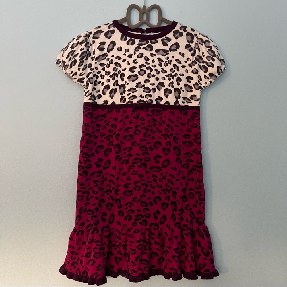 Hartstrings Girls Animal Print Short Sleeve Sweater Dress with Ruffle Bottom